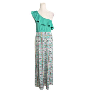 Tracy Negoshian One Shoulder Turquoise Kelly Maxi Dress Size Small